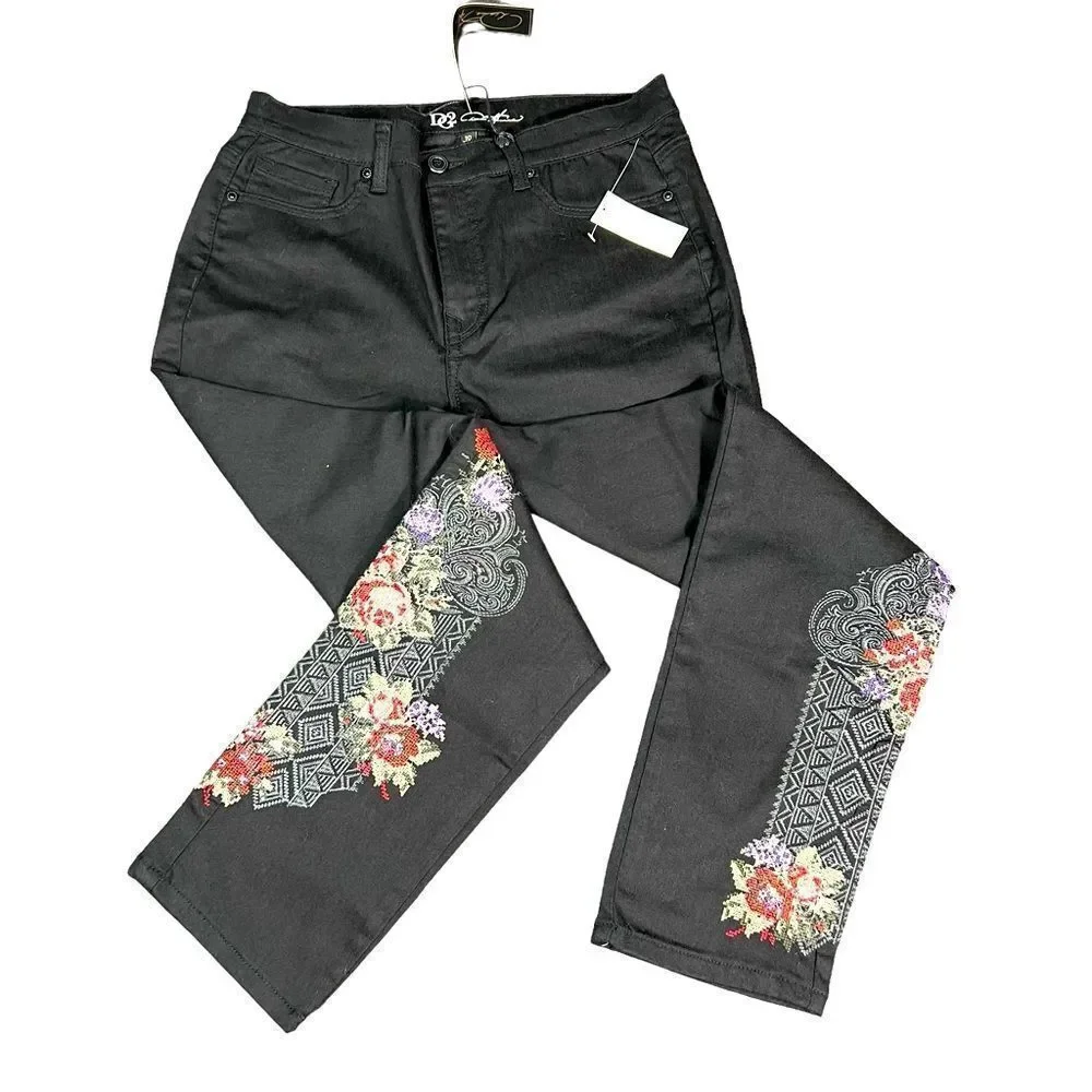 DG2 By Diane Gilman Black Embroidered Denim Jeans - Picture 1 of 9